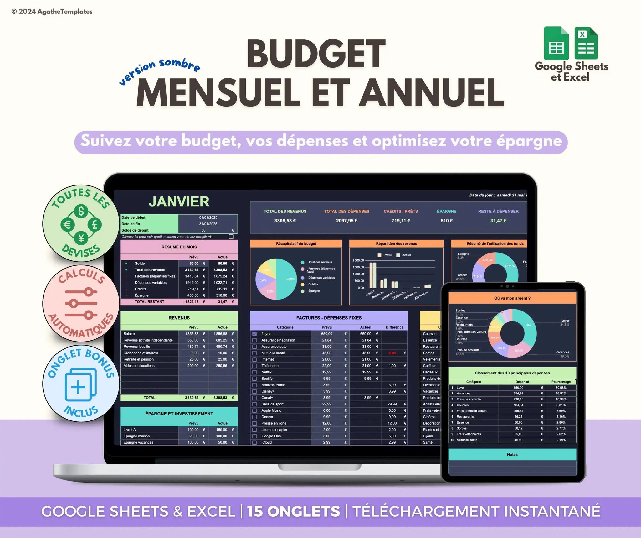 Budget Mensuel & Annuel – Modèle Excel & Google Sheets pour Gérer Tes Finances Facilement